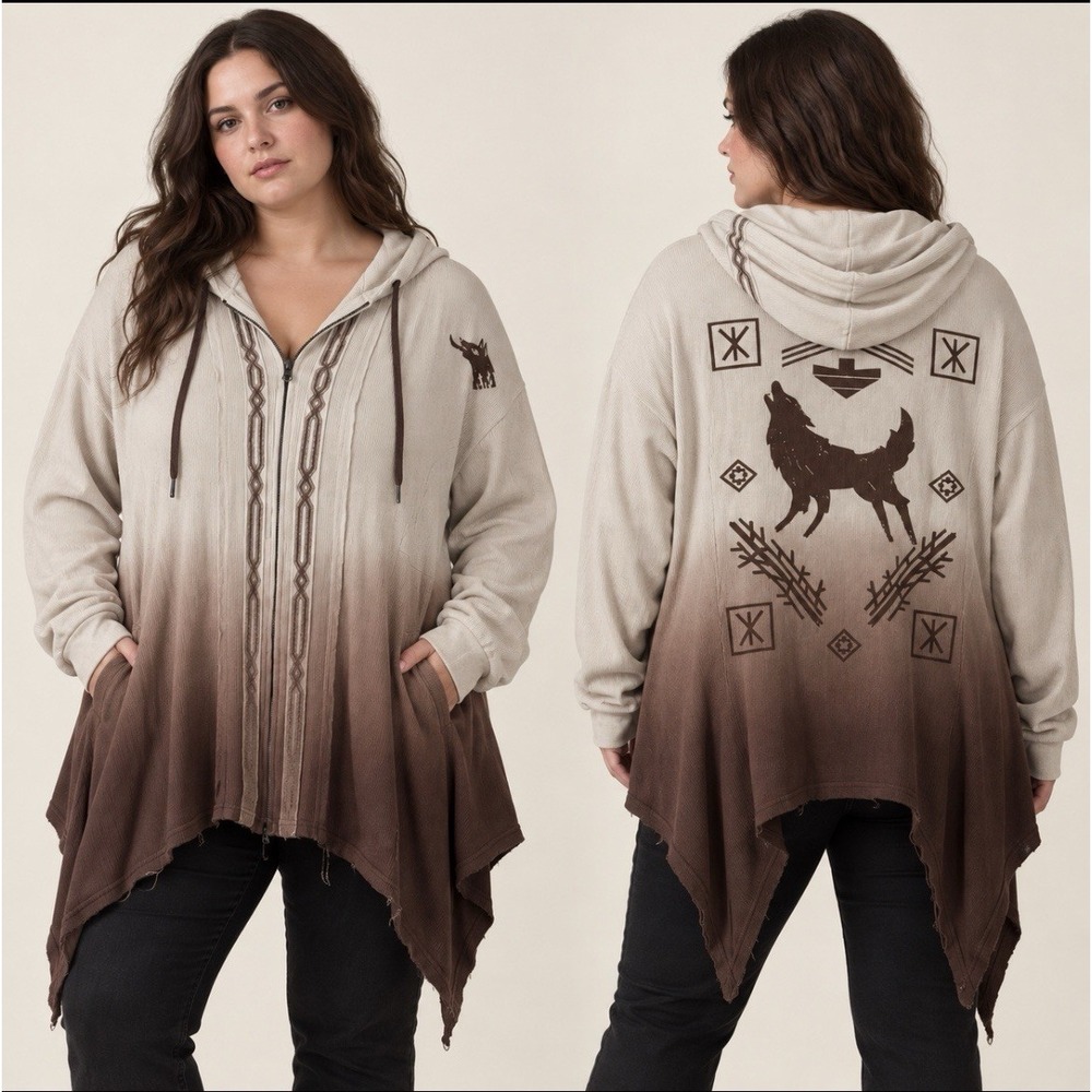 Rebel Moon Kora Thermal Shark bite Full Zip Hoodie XL Southwestern Boho Ombré